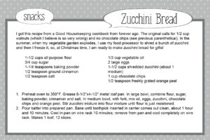 Zucchini Bread Recipe Card
