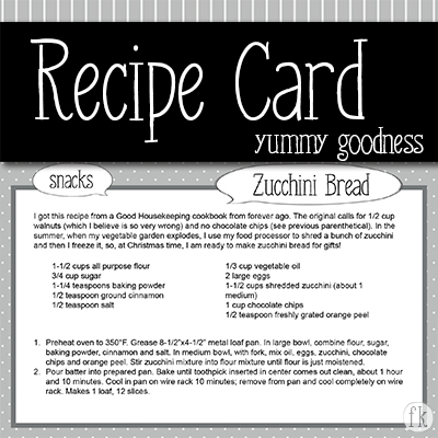 Recipe Card - Zucchini Bread