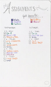Student Bullet Journal - Assignments